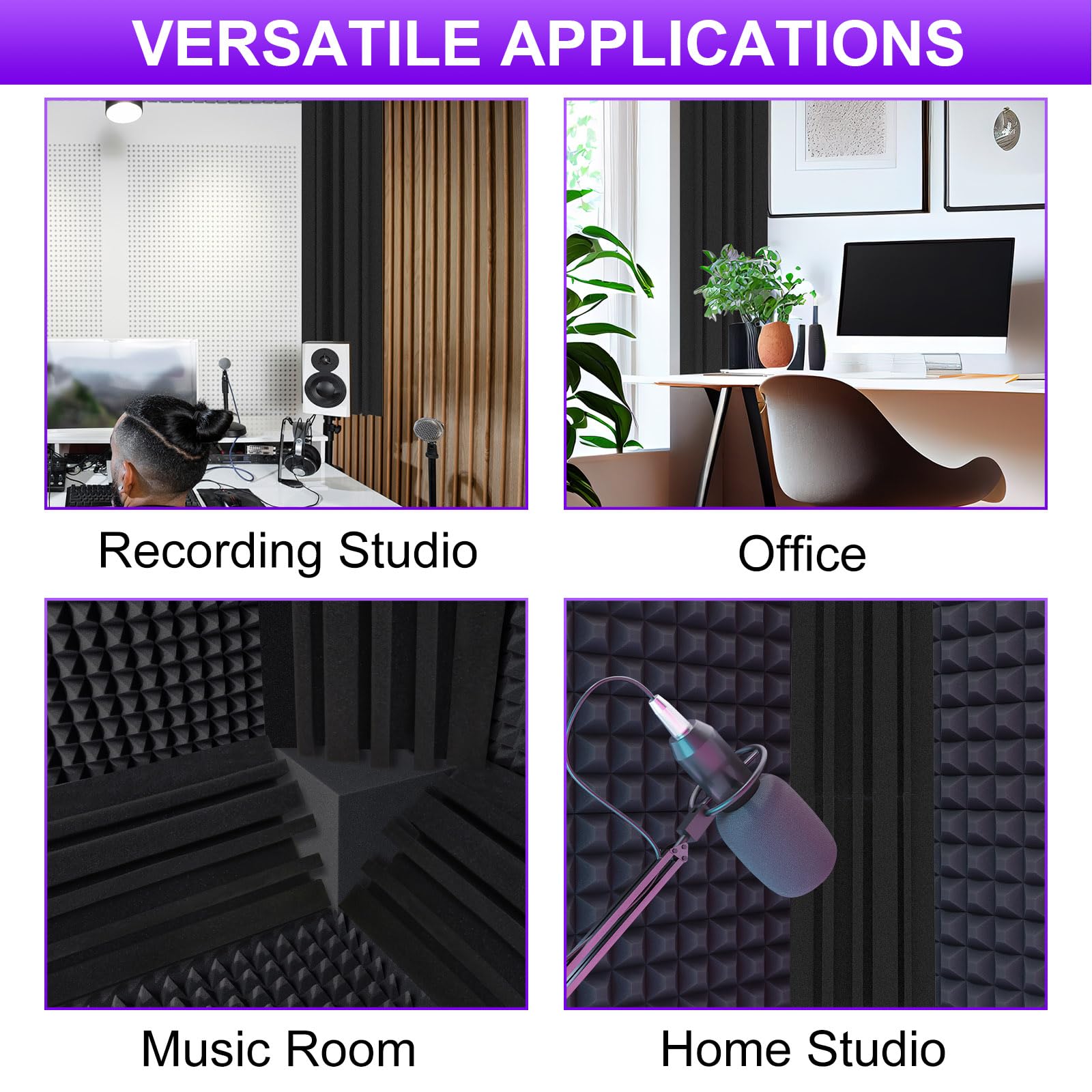 TroyStudio Bass Traps - 12 Pcs 4 X 4 X 12 Inches Dense Thick Studio Bass Foam Corner, Acoustic Treatment Panel Absorbing Echo Re